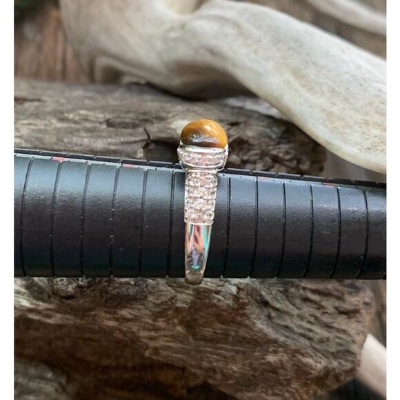 Artist Joseph Esposito Sterling Silver, Tigers Eye and CZ Ring - Picture 3 of 4